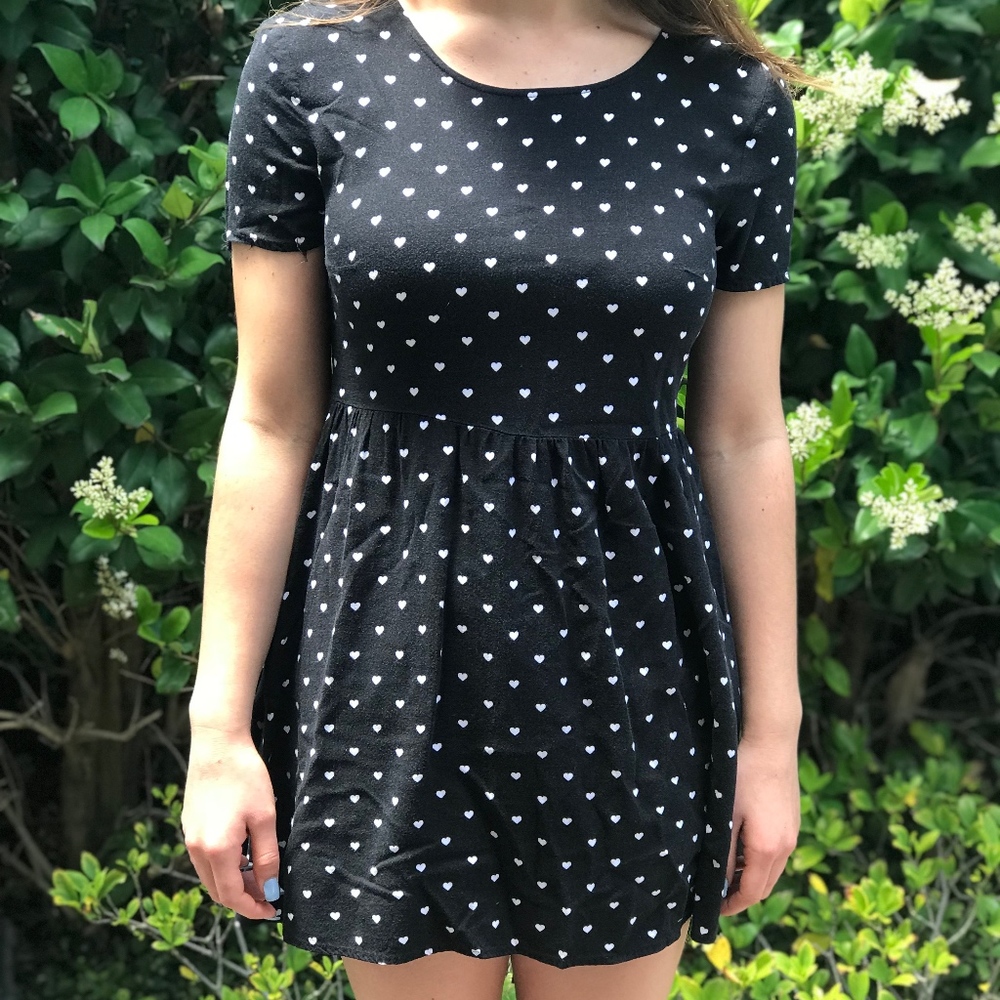 H&M Black and White Heart Babydoll Dress